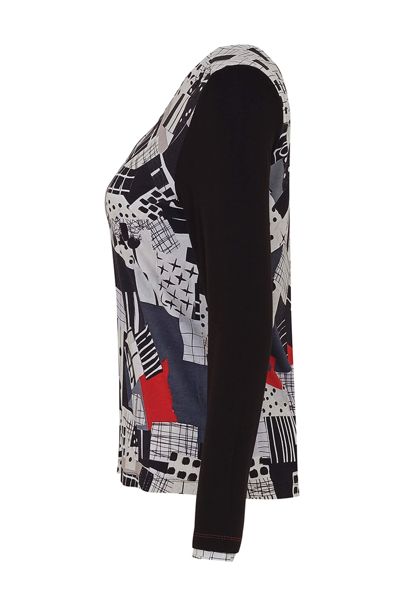 Dolcezza 73600 Black Tear Down The Wall Print V-Neck Top - Rouge Boutique