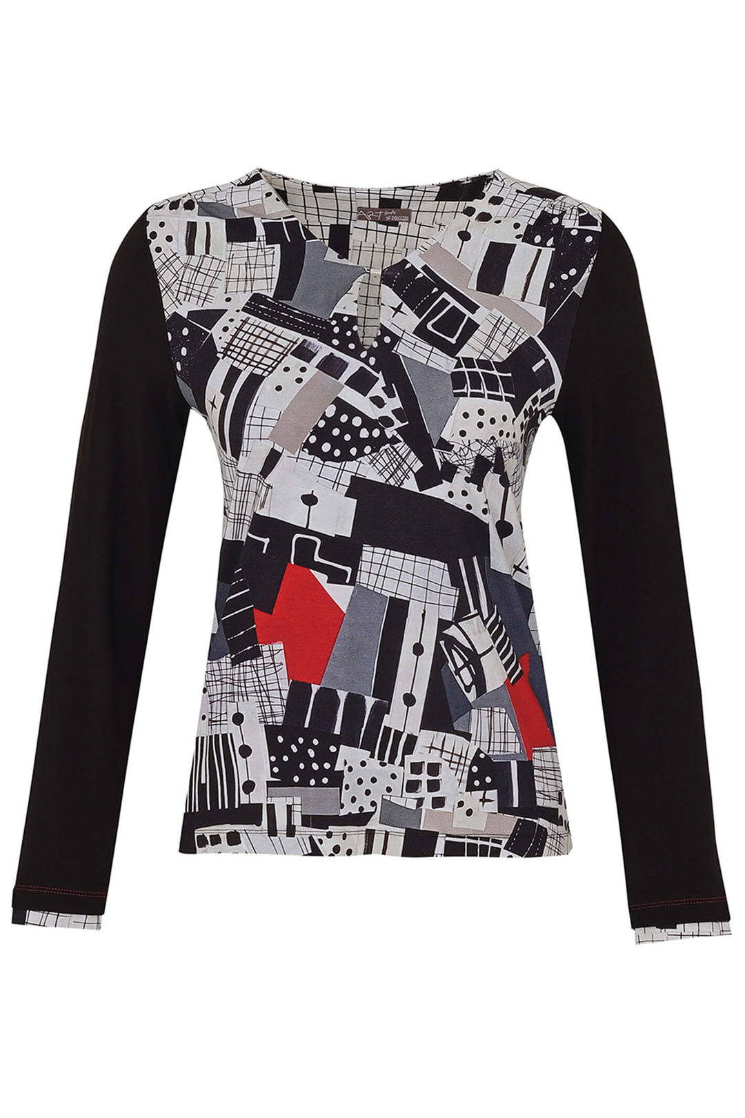 Dolcezza 73600 Black Tear Down The Wall Print V-Neck Top - Rouge Boutique