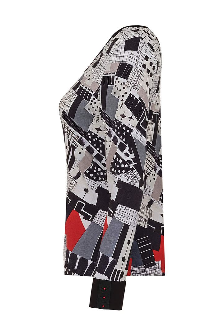 Dolcezza 73601 Black Tear Down The Wall Print Asymmetric Neck Top - Rouge Boutique