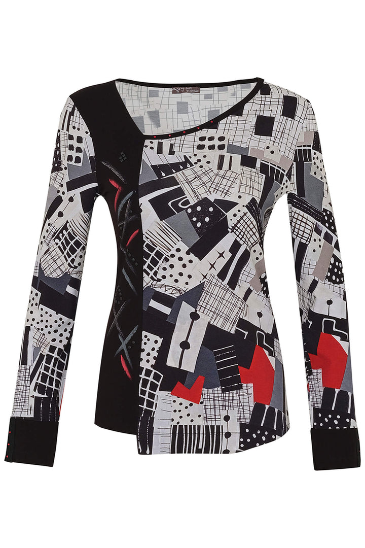 Dolcezza 73601 Black Tear Down The Wall Print Asymmetric Neck Top - Rouge Boutique