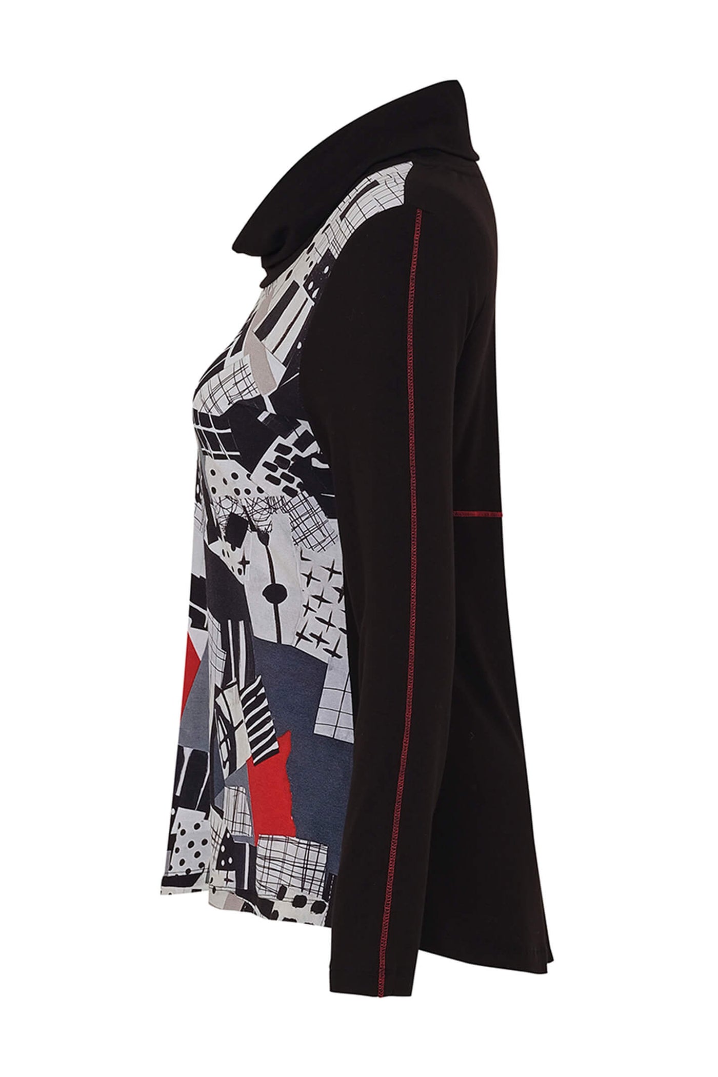 Dolcezza 73602 Black Tear Down The Wall Print Cowl Neck Top - Rouge Boutique
