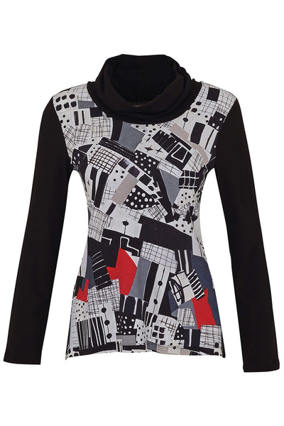 Dolcezza 73602 Black Tear Down The Wall Print Cowl Neck Top - Rouge Boutique