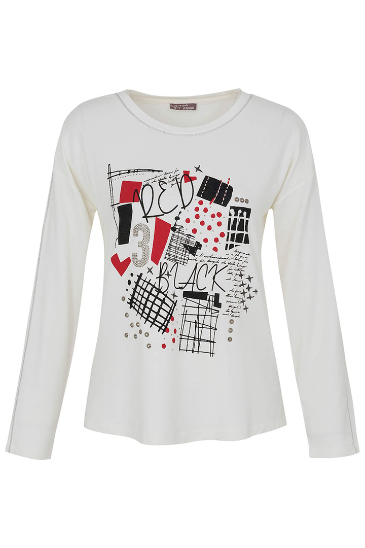 Dolcezza 73604 White Tear Down The Wall Print Long Sleeve Top - Rouge Boutique