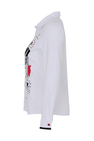 Dolcezza 73605 White Tear Down The Wall Print Shirt - Rouge Boutique