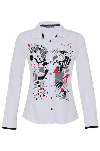 Dolcezza 73605 White Tear Down The Wall Print Shirt - Rouge Boutique