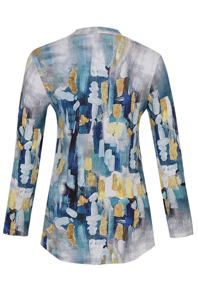 Dolcezza 73621 Blue Abstract 2021 Print V-Neck Top - Rouge Boutique
