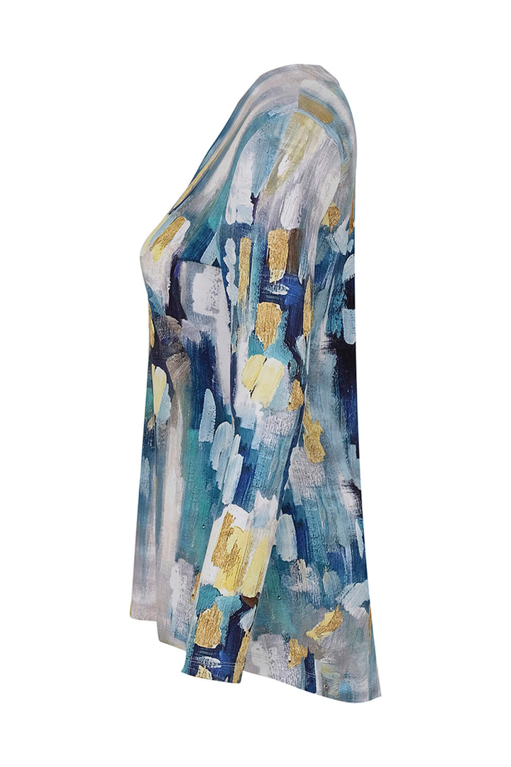 Dolcezza 73621 Blue Abstract 2021 Print V-Neck Top - Rouge Boutique