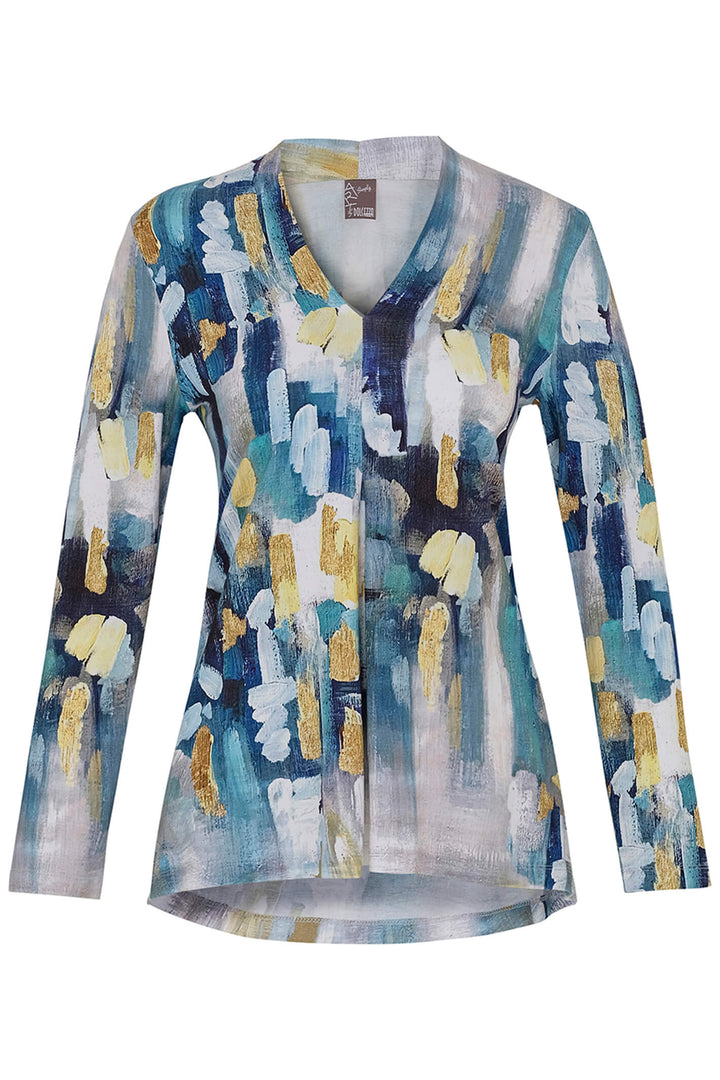 Dolcezza 73621 Blue Abstract 2021 Print V-Neck Top - Rouge Boutique