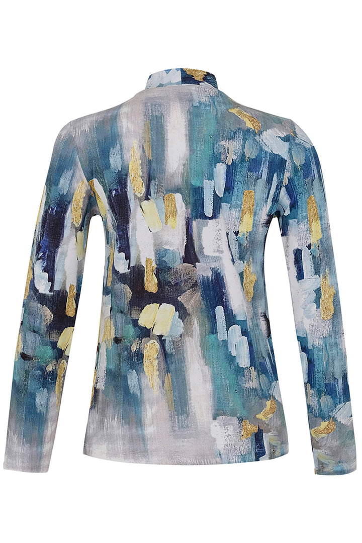 Dolcezza 73622 Blue Abstract 2021 Print High Neck Top - Rouge Boutique