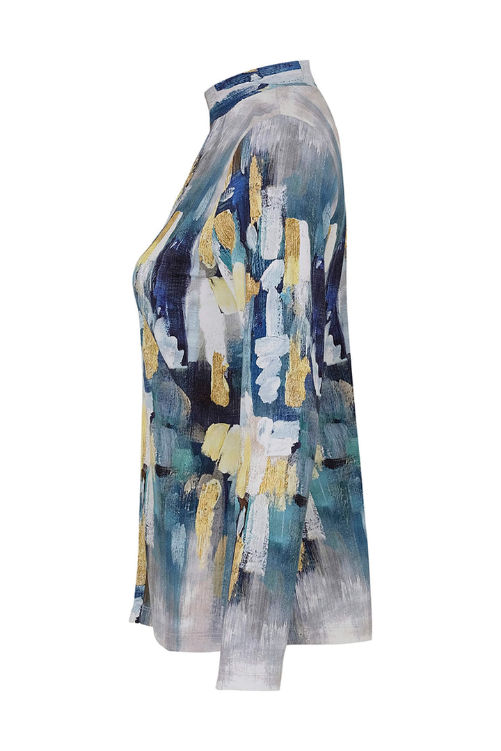 Dolcezza 73622 Blue Abstract 2021 Print High Neck Top - Rouge Boutique