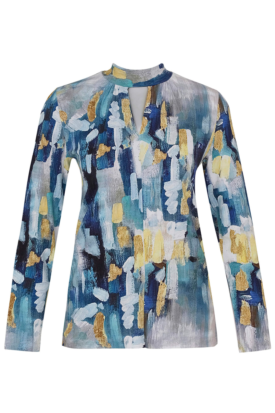 Dolcezza 73622 Blue Abstract 2021 Print High Neck Top - Rouge Boutique