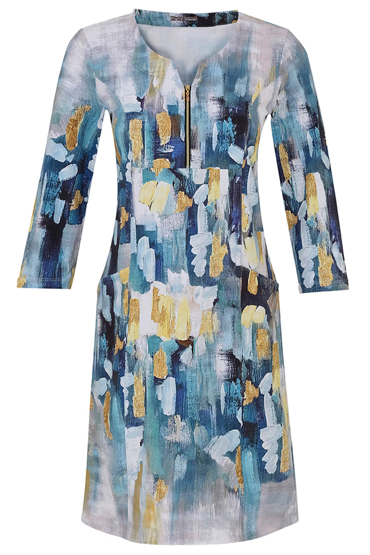 Dolcezza 73624 Blue Abstract 2021 Zip Front Dress - Rouge Boutique