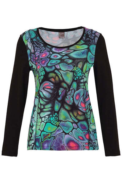 Dolcezza 73660 Green Fantasy Print Long Sleeve Top - Rouge Boutique