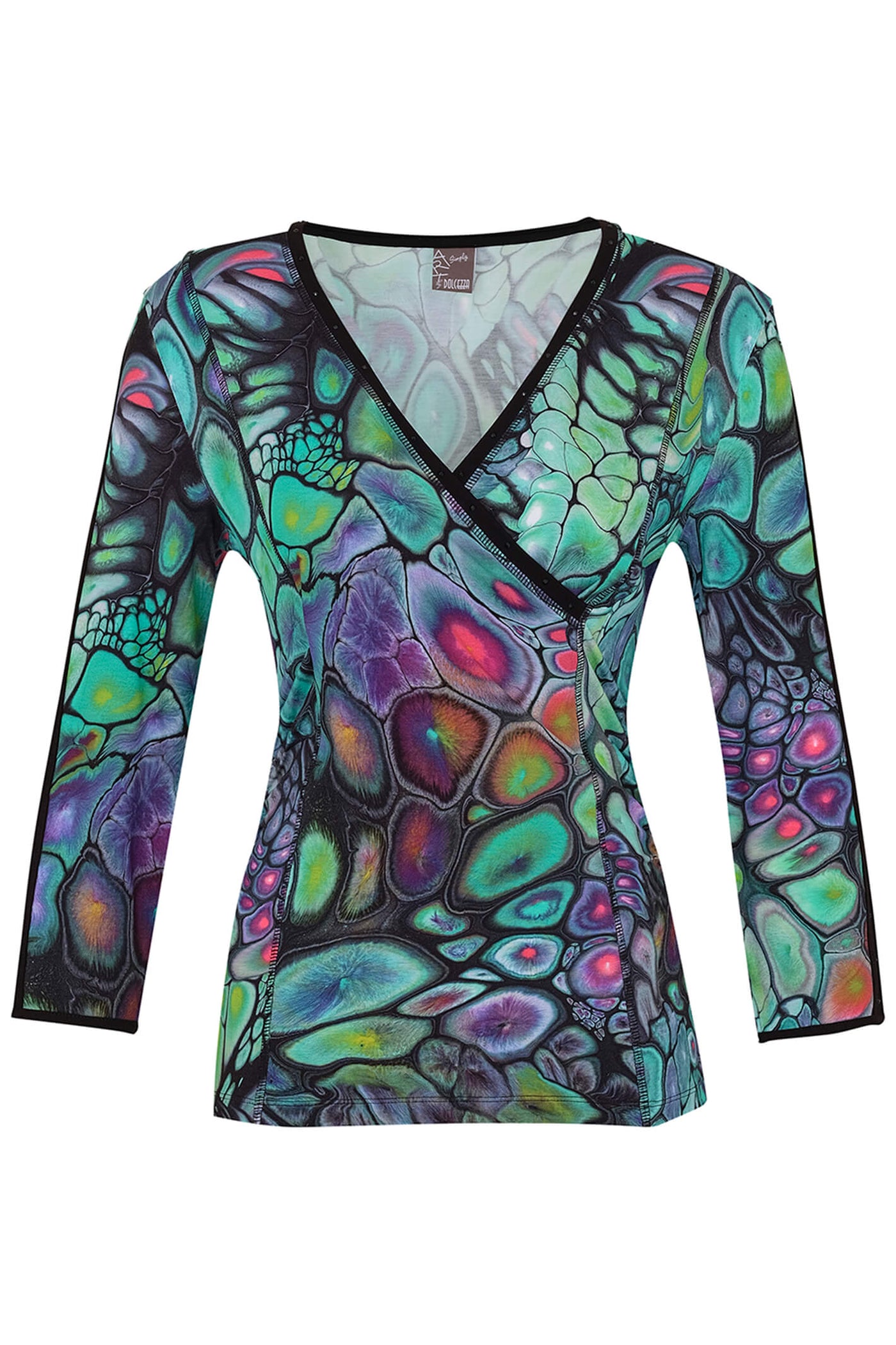 Dolcezza 73661 Green Fantasy Print Wrap Style Top - Rouge Boutique