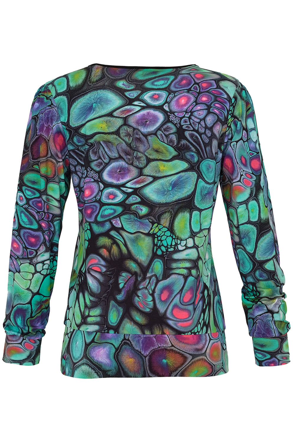 Dolcezza 73662 Green Fantasy Print Split Neck Top - Rouge Boutique
