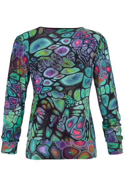 Dolcezza 73662 Green Fantasy Print Split Neck Top - Rouge Boutique