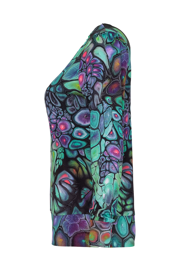Dolcezza 73662 Green Fantasy Print Split Neck Top - Rouge Boutique