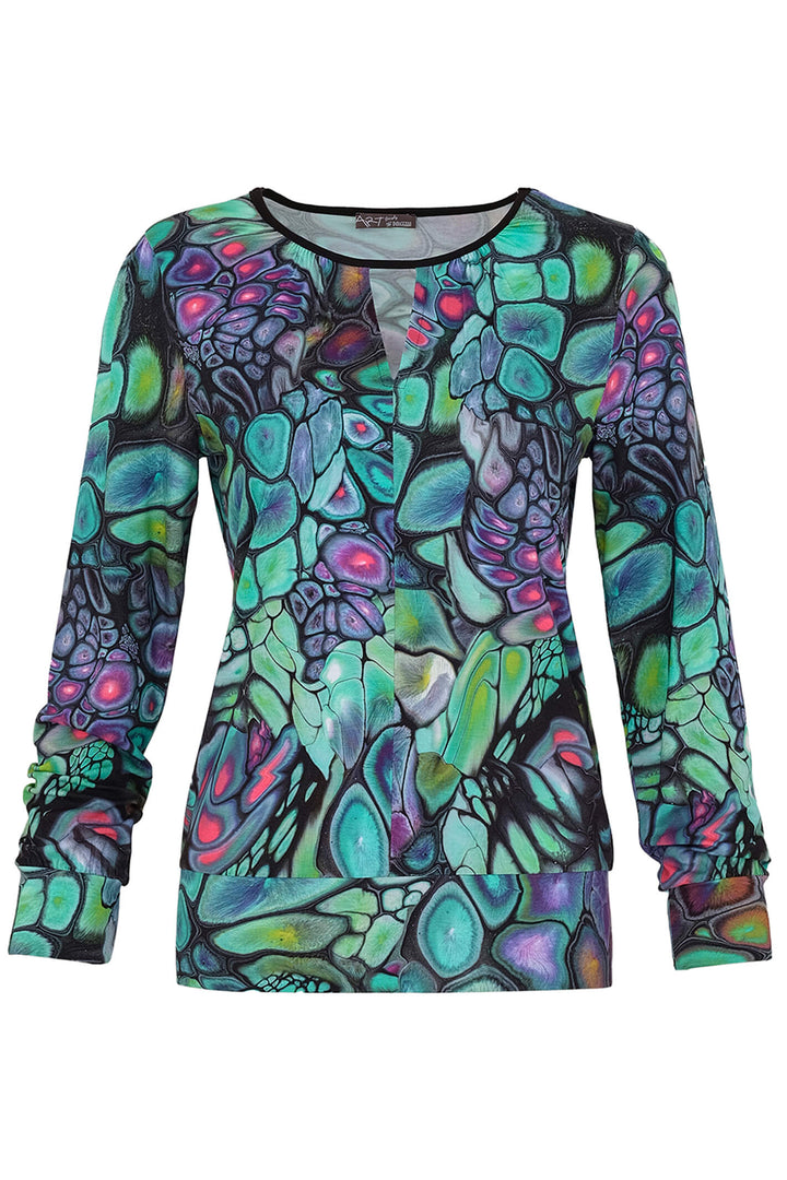 Dolcezza 73662 Green Fantasy Print Split Neck Top - Rouge Boutique