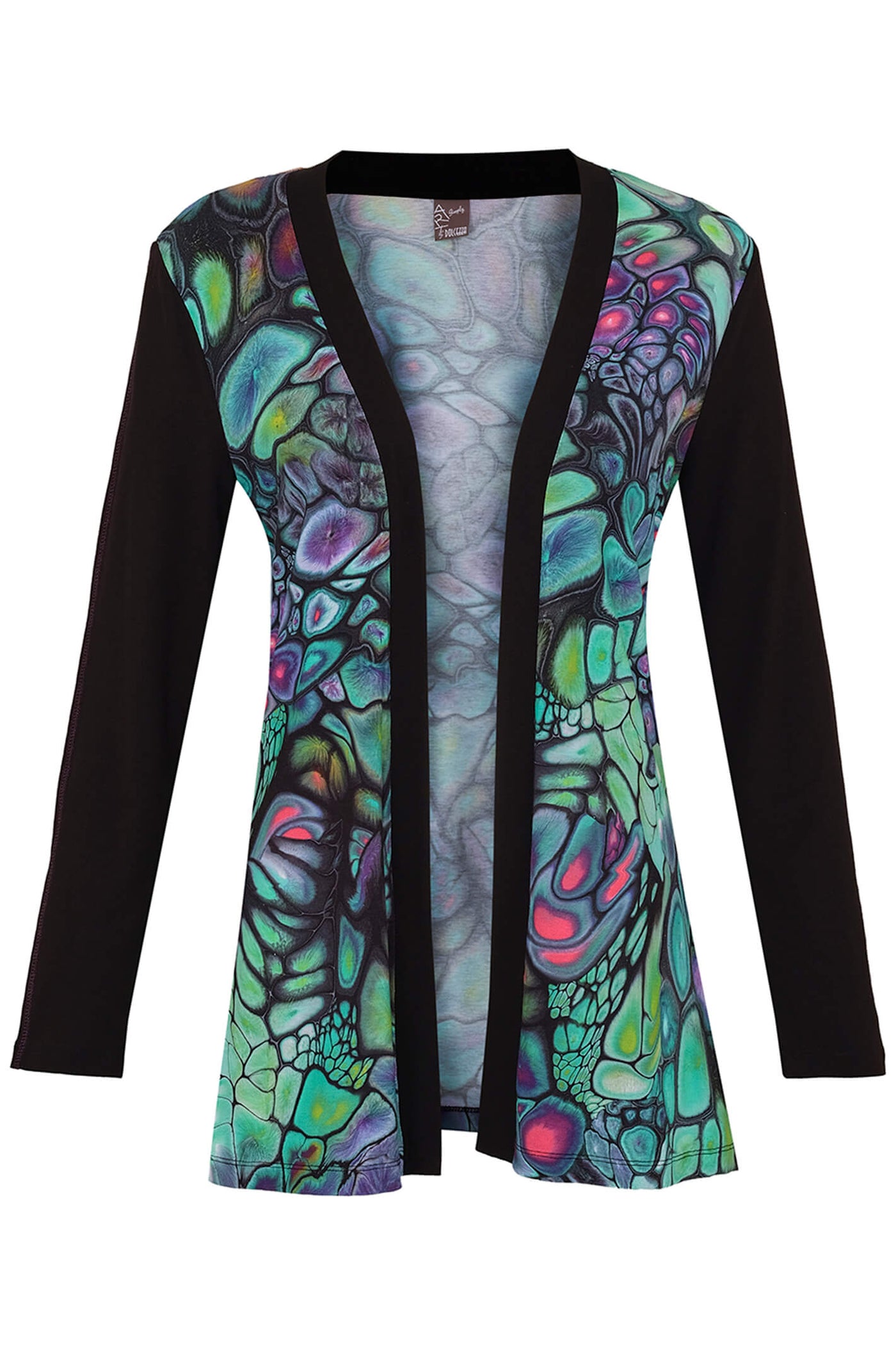 Dolcezza 73663 Green Fantasy Print Open Front Cardigan - Rouge Boutique