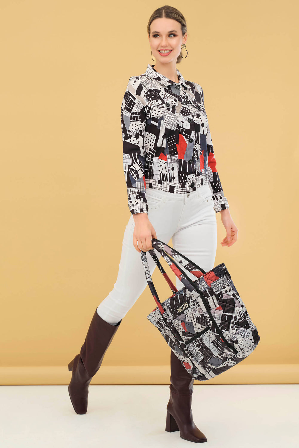 Dolcezza 73950 Black Tear Down The Wall Print Tote Bag - Rouge Boutique