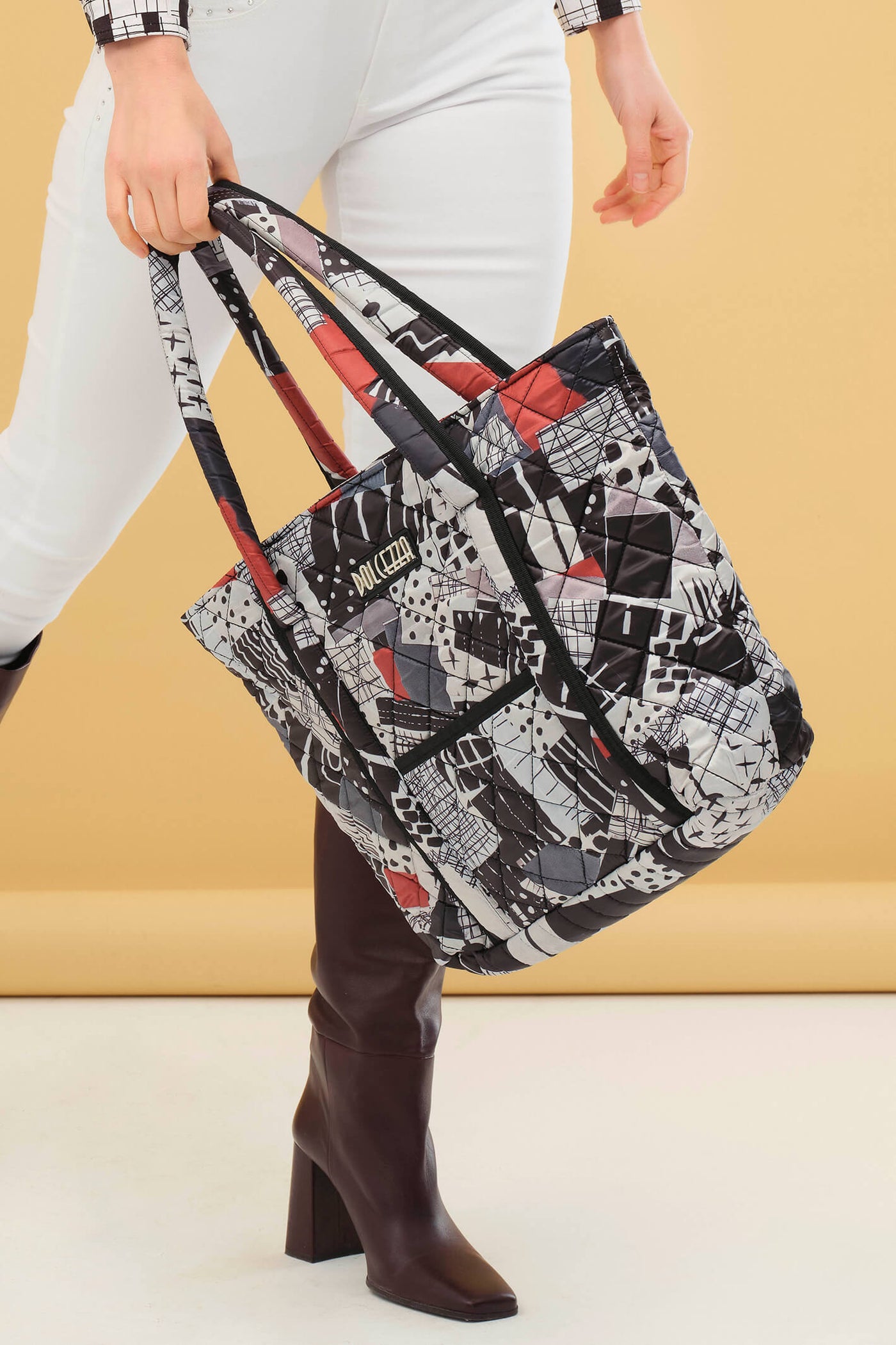 Dolcezza 73950 Black Tear Down The Wall Print Tote Bag - Rouge Boutique