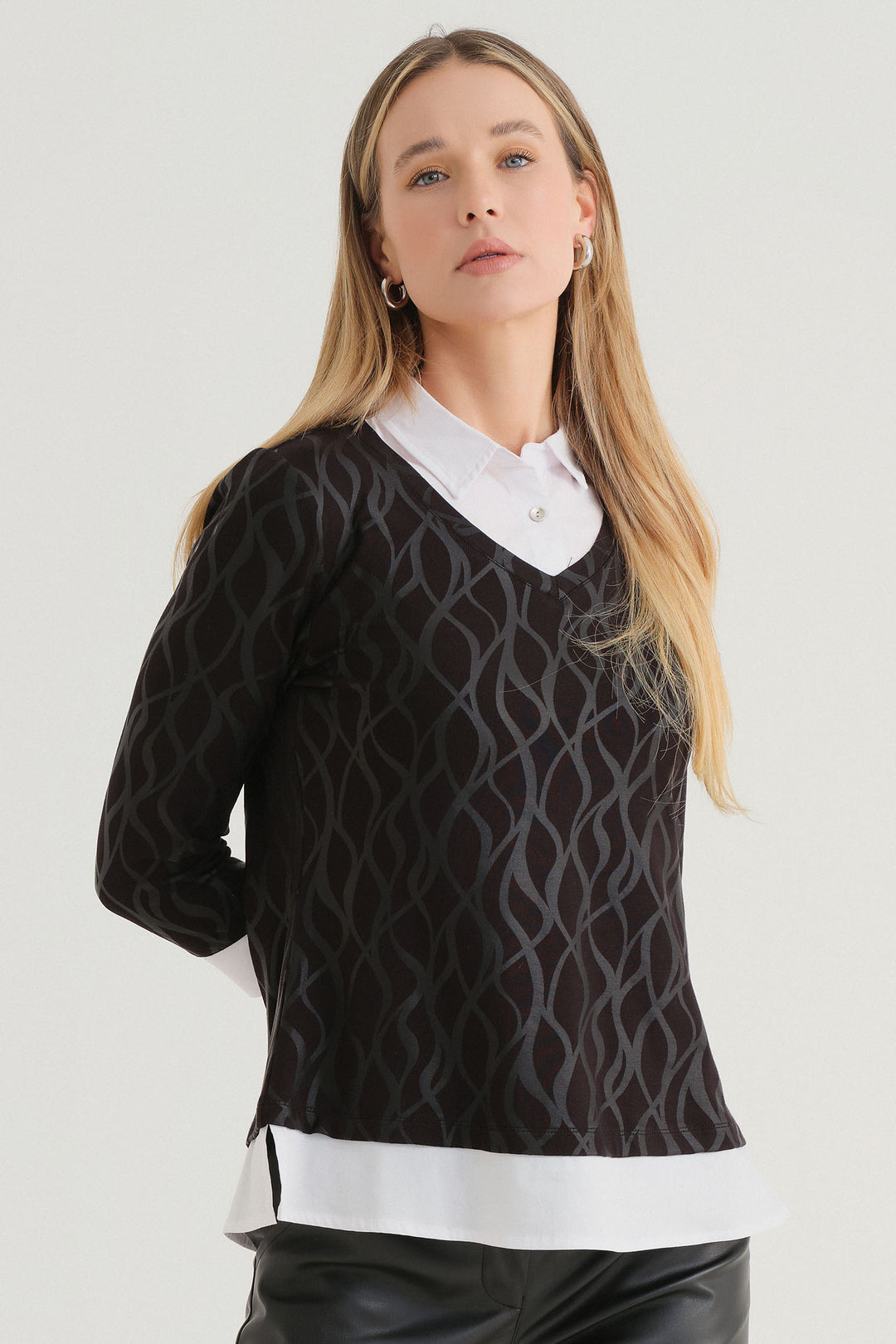 Dolcezza 74122 Sleeved Shirt Jumper Leather Effect - Rouge Boutique Inverness