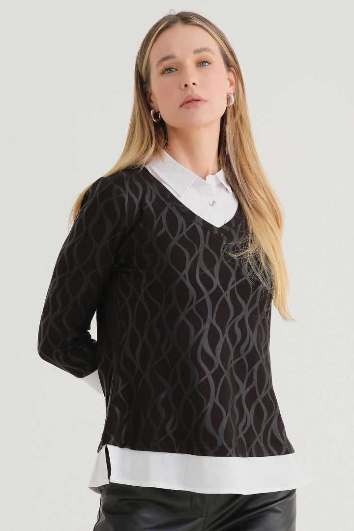 Dolcezza 74122 Sleeved Shirt Jumper Leather Effect - Rouge Boutique Inverness