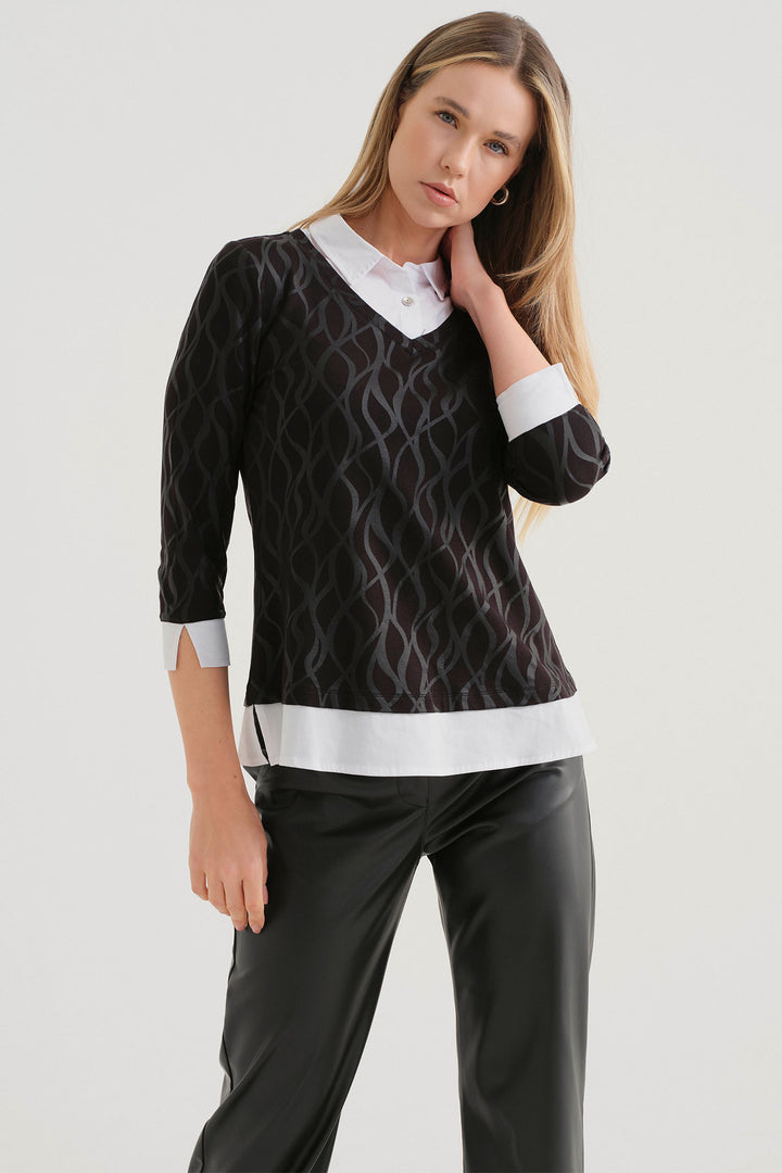Dolcezza 74122 Sleeved Shirt Jumper Leather Effect - Rouge Boutique Inverness