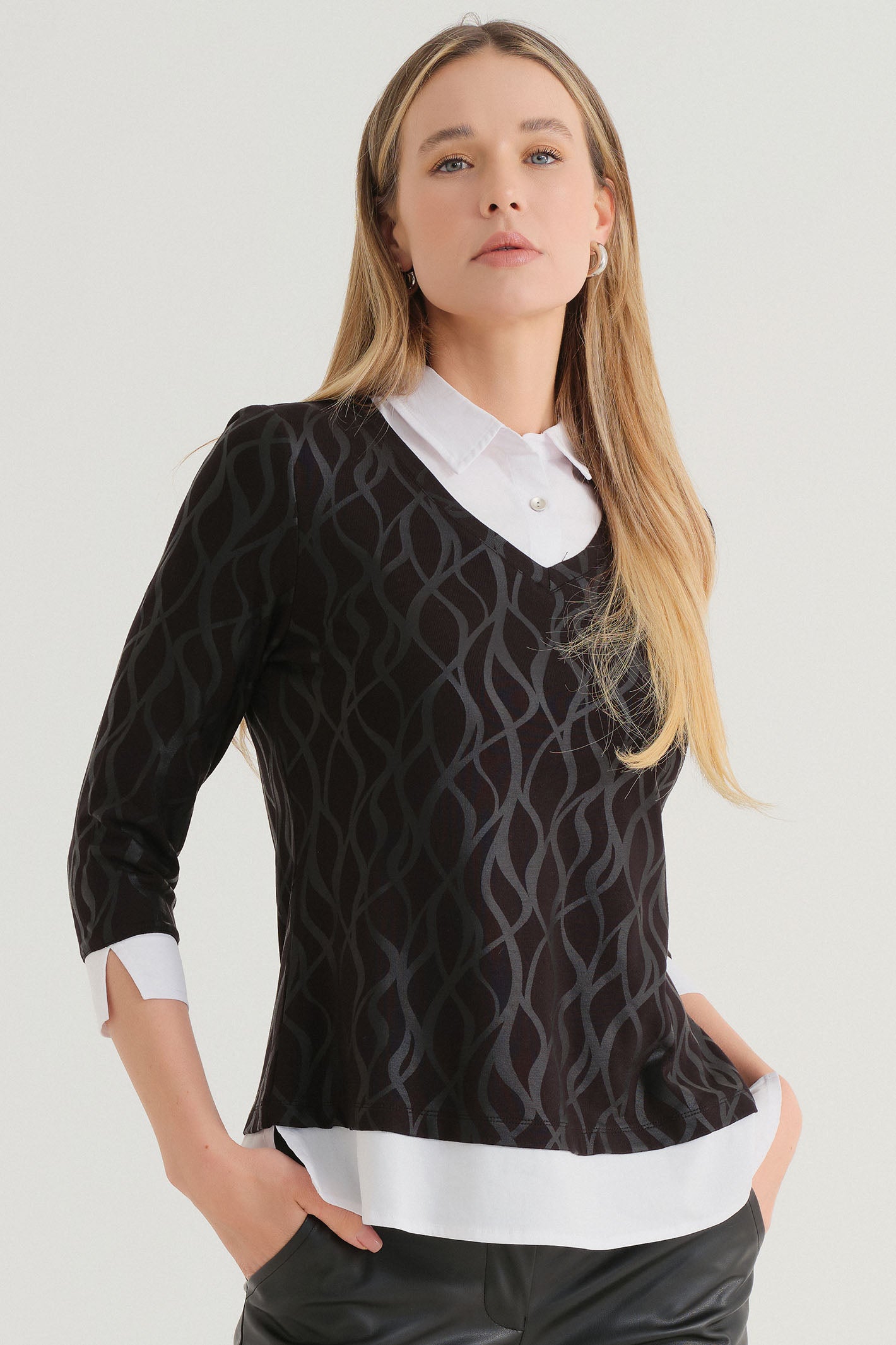 Dolcezza 74122 Sleeved Shirt Jumper Leather Effect