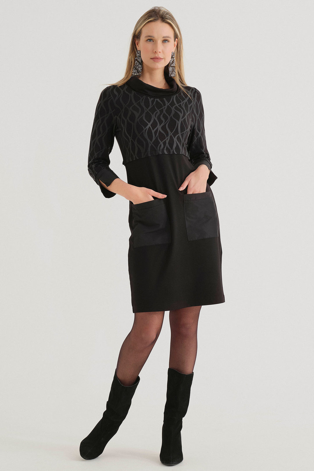 Dolcezza 74124 Pocketed Black Dress with Sleeves - Rouge Boutique Inverness