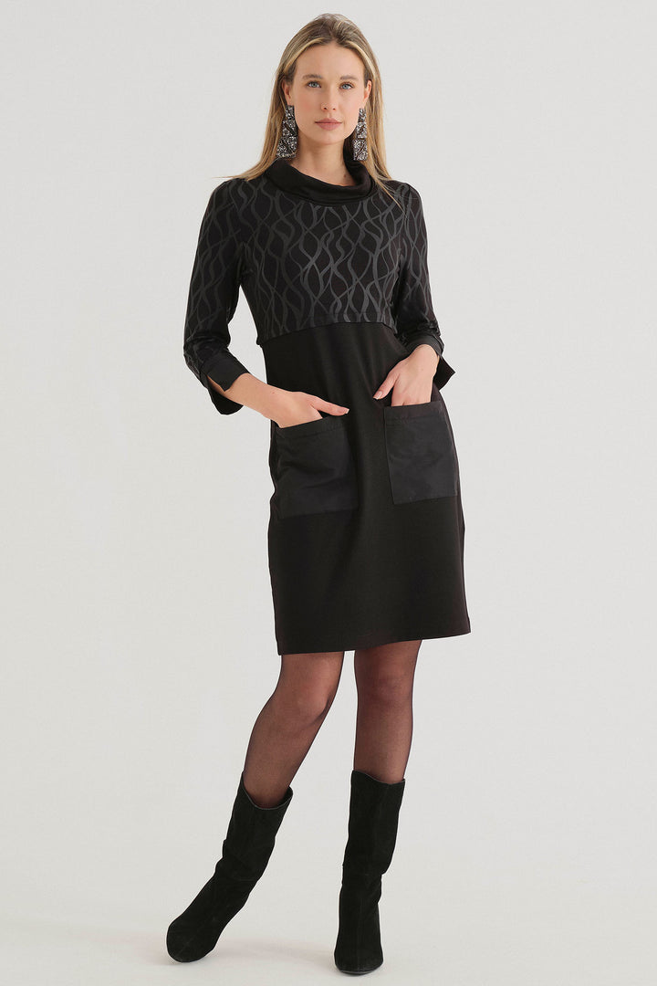 Dolcezza 74124 Pocketed Black Dress with Sleeves - Rouge Boutique Inverness