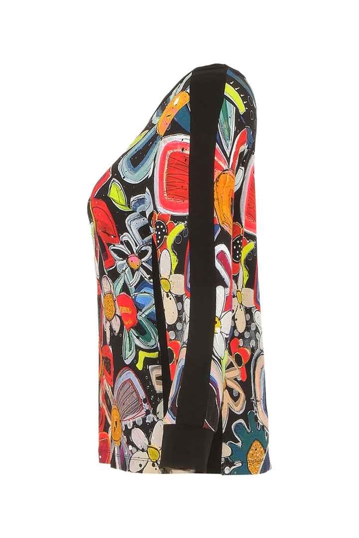 Dolcezza 74650  Flower Print Sleeved Top - Rouge Boutique Inverness