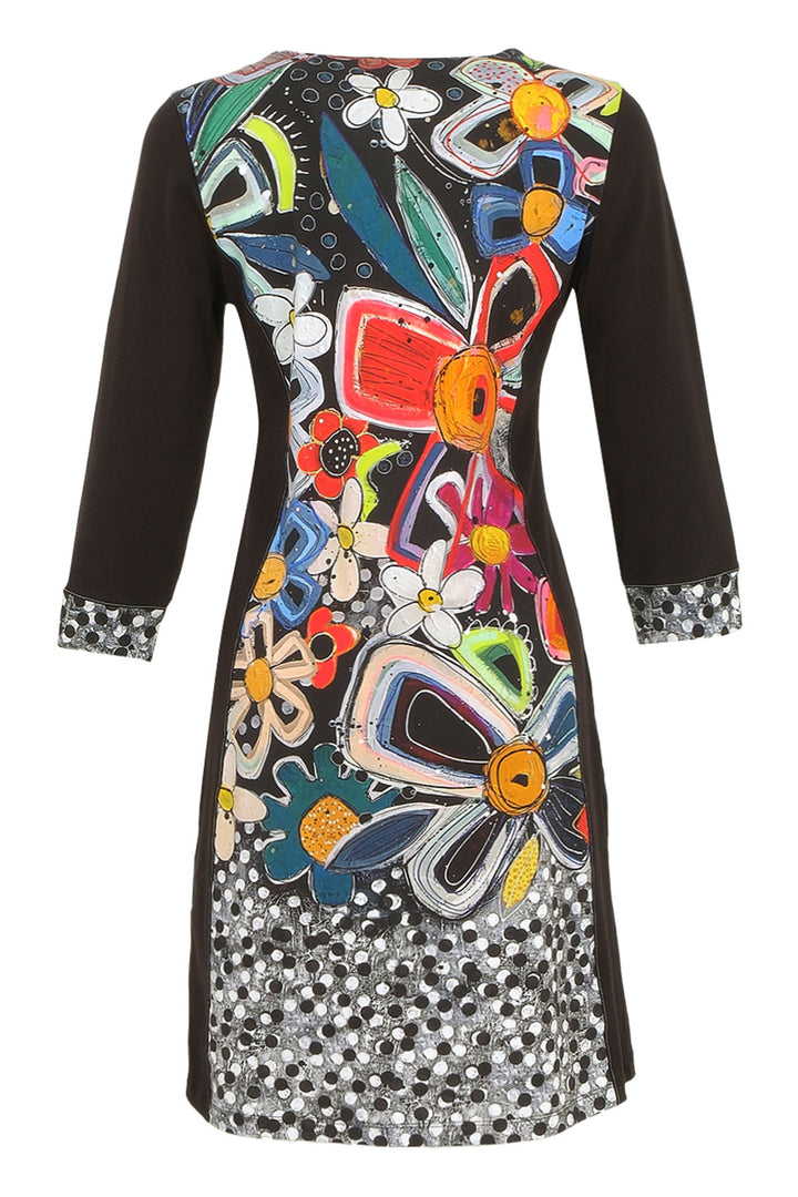 Dolcezza 74654 Flower Print Sleeved Dress - Rouge Boutique Inverness