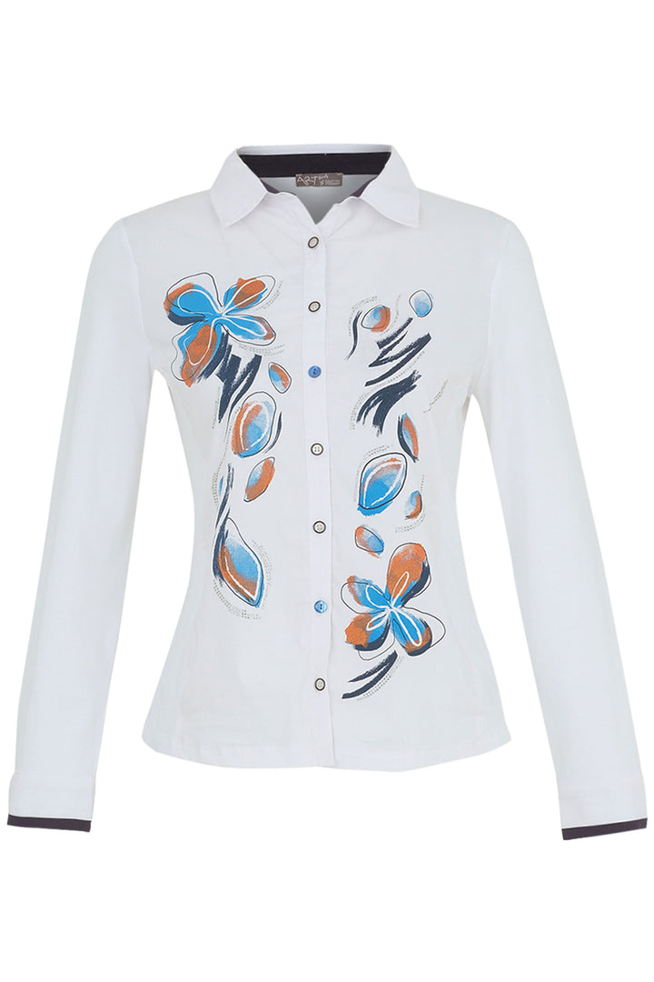 Dolcezza 74703 White Turquoise Print Shirt - Rouge Boutique Inverness