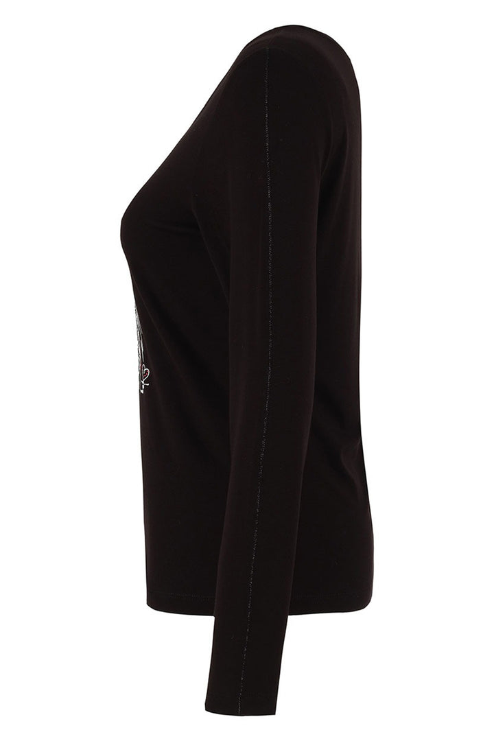 Dolcezza 75100 Black Top Lady in Cap Design Long Sleeve T-Shirt