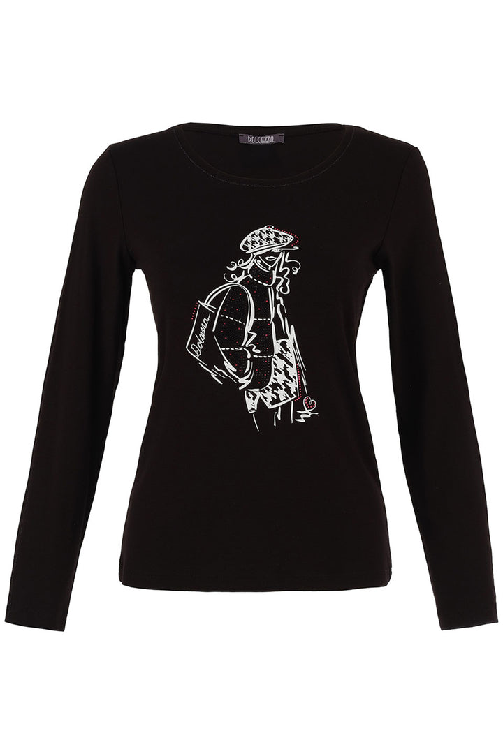 Dolcezza 75100 Black Top Lady in Cap Design Long Sleeve T-Shirt