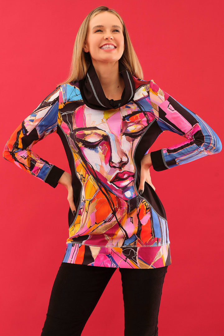 Dolcezza 75624 Black Lana Frey Baisti Print Tunic Top