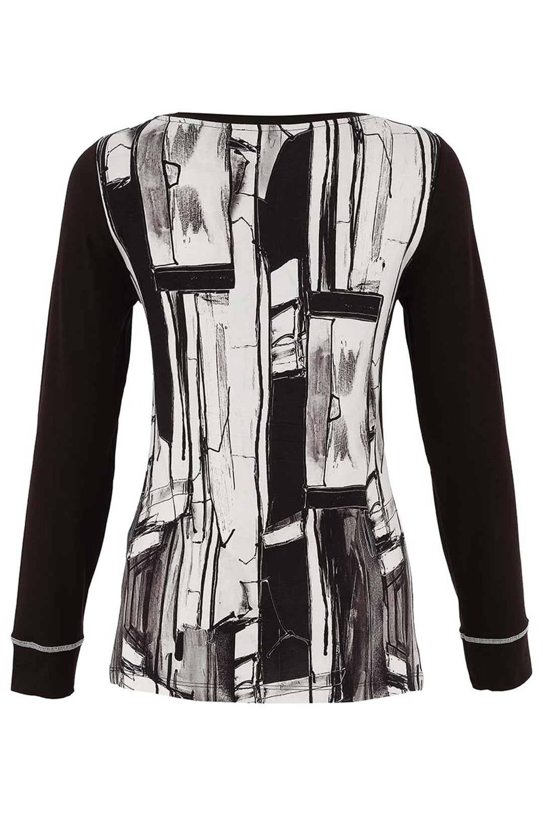 Dolcezza 75631 Black White Print Black Sleeve Top
