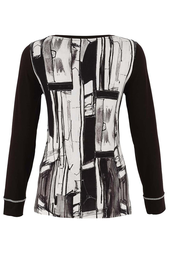 Dolcezza 75631 Black White Print Black Sleeve Top