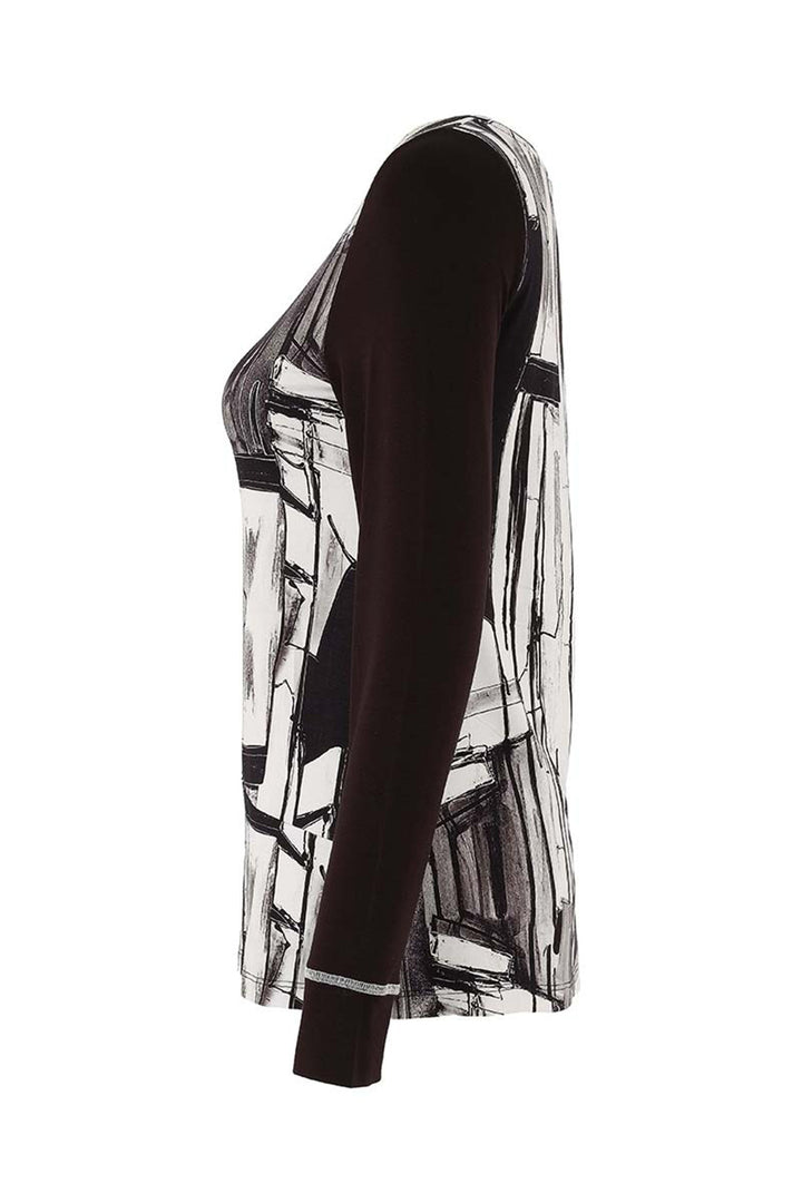 Dolcezza 75631 Black White Print Black Sleeve Top
