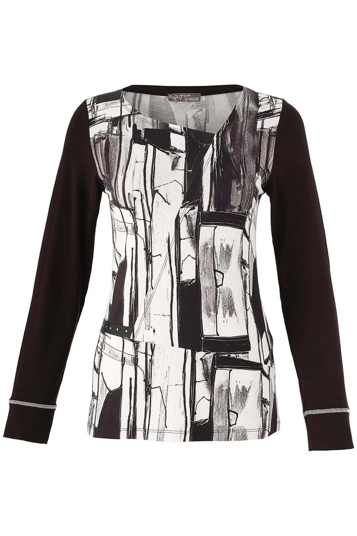 Dolcezza 75631 Black White Print Black Sleeve Top
