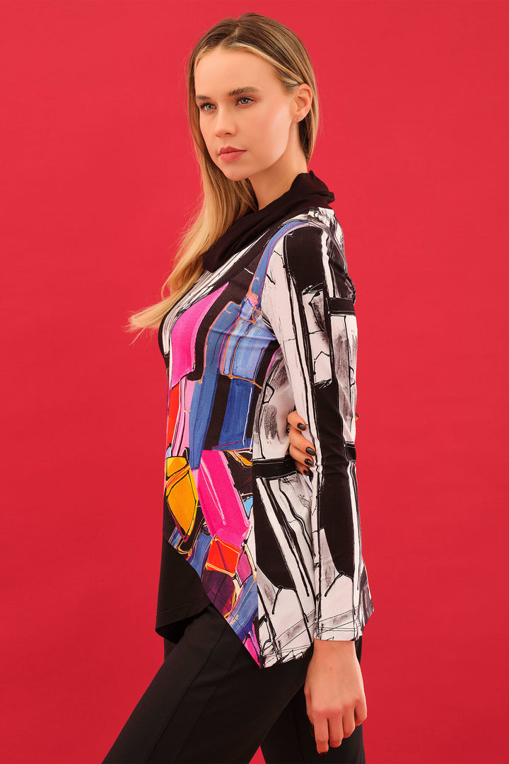 Dolcezza 75632 Black White Multicolour Abstract Print Top