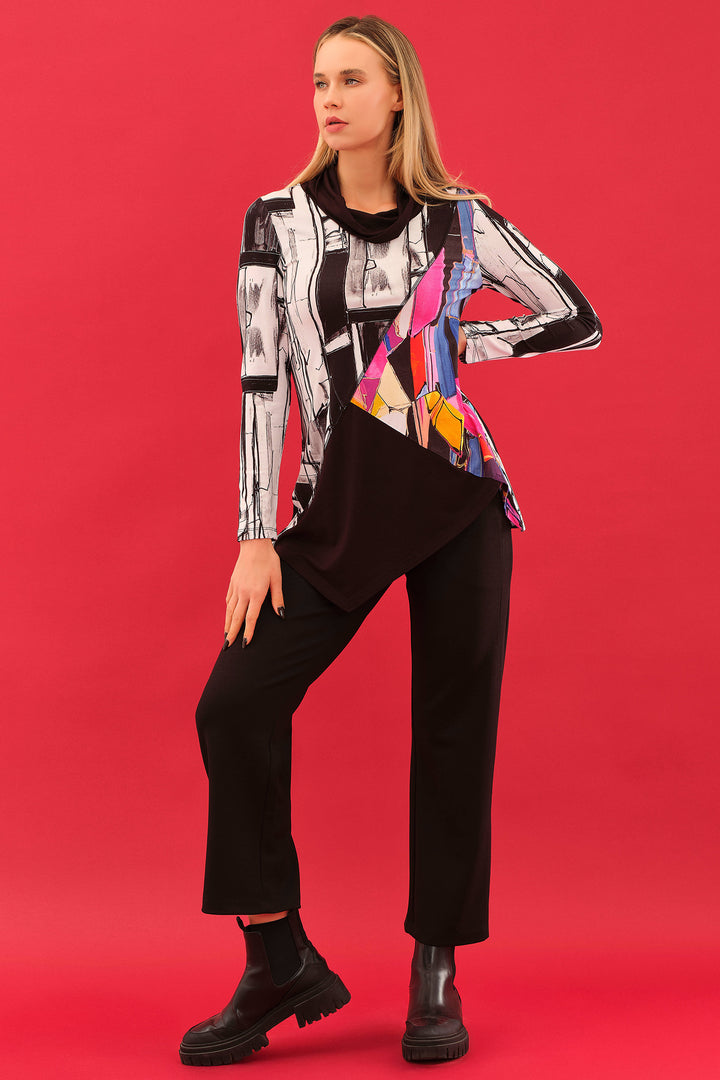 Dolcezza 75632 Black White Multicolour Abstract Print Top