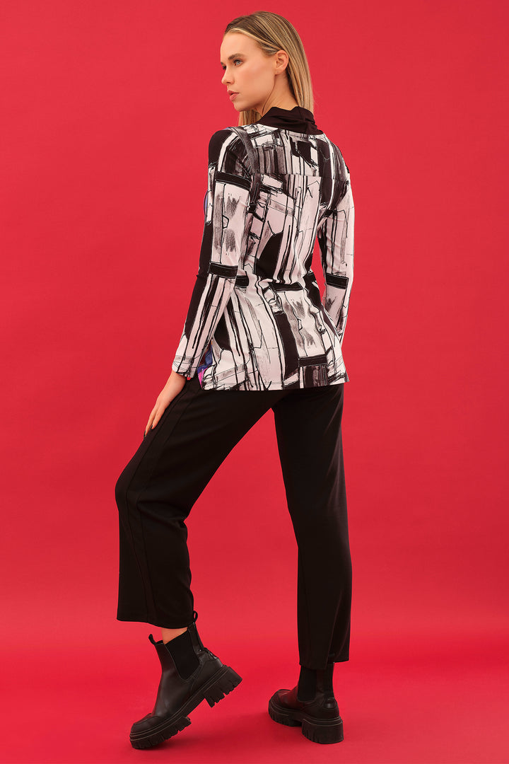 Dolcezza 75632 Black White Multicolour Abstract Print Top