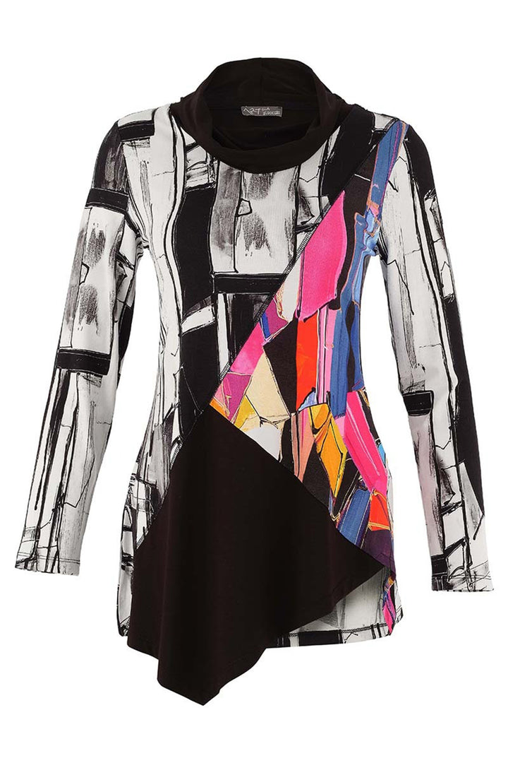 Dolcezza 75632 Black White Multicolour Abstract Print Top