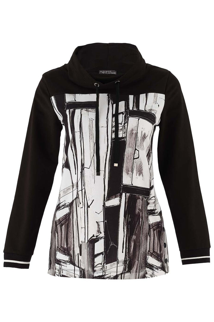 Dolcezza 75633 Black White Print High Neck Top