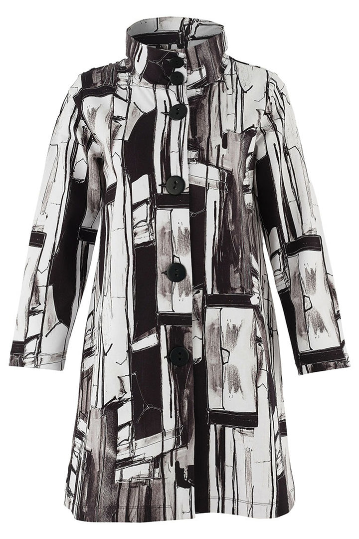 Dolcezza 75636 Black White Print High Neck Coat