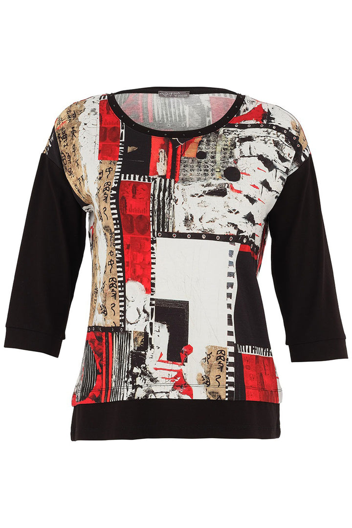 Dolcezza 75642 Red Black Beige Carol-Staub-Bookworn Print Top