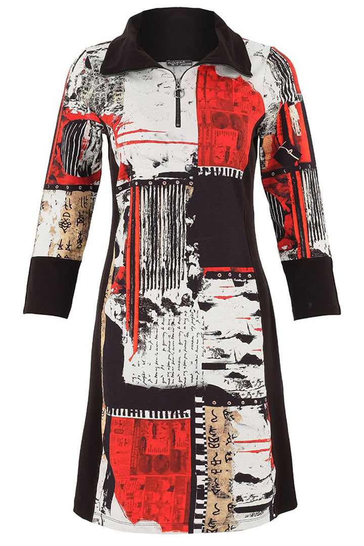 Dolcezza 75644 Black Red Beige Carol Staub Bookworn Print Dress