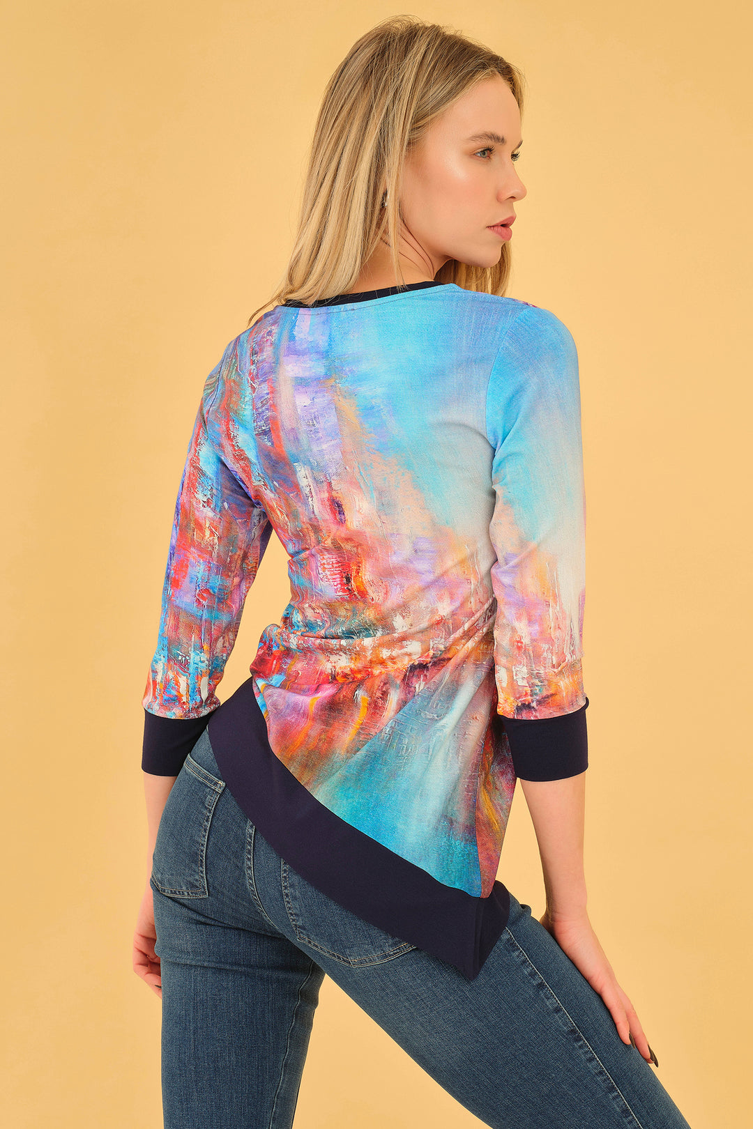 Dolcezza 75712 The Blue City Print Asymmetric Hem Top